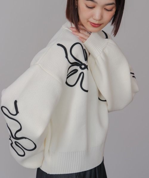 Bou Jeloud（ブージュルード）の「コード刺繍ニット（ニット/セーター・レディース・チャコールグレー/オフホワイト・38）」の6枚目の写真