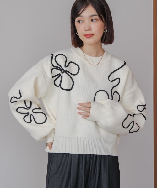 Bou Jeloud（ブージュルード）の「コード刺繍ニット（ニット/セーター・レディース・チャコールグレー/オフホワイト・38）」の7枚目の写真