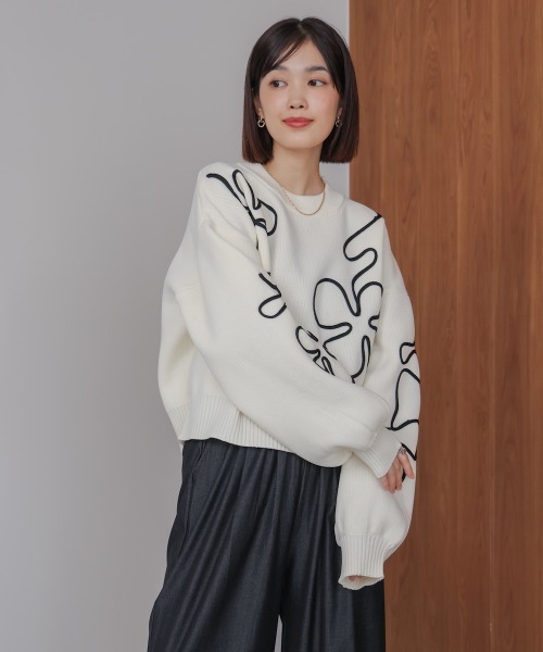 Bou Jeloud（ブージュルード）の「コード刺繍ニット（ニット/セーター・レディース・チャコールグレー/オフホワイト・38）」の8枚目の写真