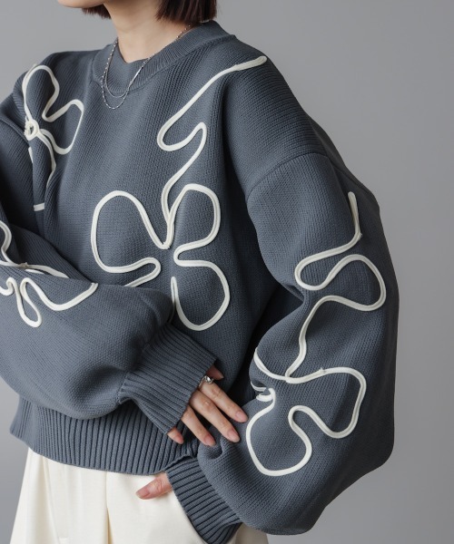 Bou Jeloud（ブージュルード）の「コード刺繍ニット（ニット/セーター・レディース・チャコールグレー/オフホワイト・38）」の14枚目の写真