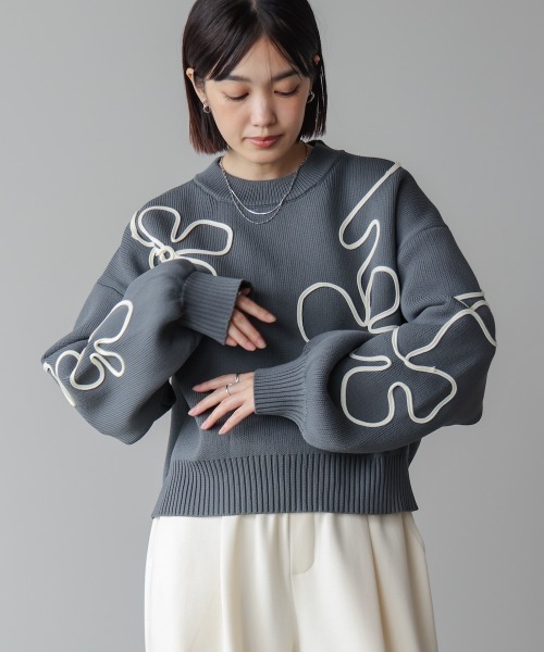 Bou Jeloud（ブージュルード）の「コード刺繍ニット（ニット/セーター・レディース・チャコールグレー/オフホワイト・38）」の15枚目の写真