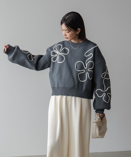 Bou Jeloud（ブージュルード）の「コード刺繍ニット（ニット/セーター・レディース・チャコールグレー/オフホワイト・38）」の17枚目の写真