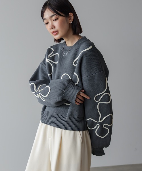 Bou Jeloud（ブージュルード）の「コード刺繍ニット（ニット/セーター・レディース・チャコールグレー/オフホワイト・38）」の18枚目の写真