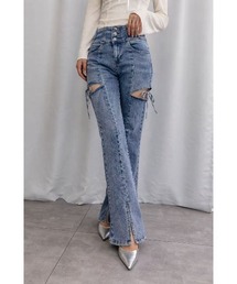 Lots of Love（ロッツオブラブ）の「ハイウエストカットアウトリボンデニムパンツ（デニムパンツ）」