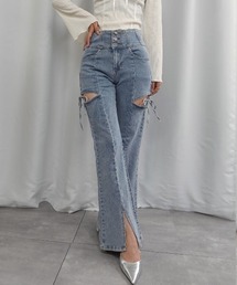 Lots of Love（ロッツオブラブ）の「ハイウエストカットアウトリボンデニムパンツ（デニムパンツ）」