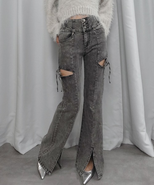 Lots of Love(ロッツオブラブ)の「ハイウエストカットアウトリボンデニムパンツ(デニムパンツ・レディース・ブルー/ブラック/ライトブルー/ダークブラック・M/L)」の20枚目の写真