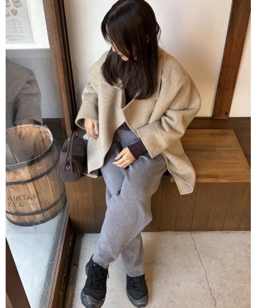 Re:EDIT（リエディ）の「[お気に入り数3万突破][低身長/高身長サイズ有]ニットバレルレッグカーブパンツ（その他パンツ・レディース・ブラック/アイボリー/チャコール/ブラウン・MEDIUM/LARGE/SHORT/TALL）」の7枚目の写真