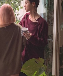 NOWLE（ノウル）の「【NOWLE】メタルリング アクセント ルーズフィット ロングTシャツ（Tシャツ/カットソー）」