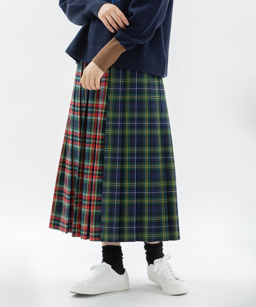 nop de nod(ノップドゥノッド)の「miscタータンプリーツスカート(スカート・レディース・ダークグリーン/レッド/ボルドー・M)」の4枚目の写真