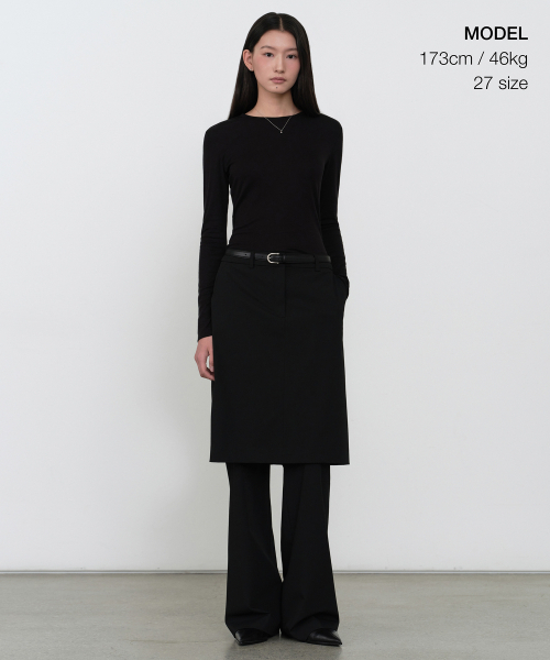 MUSINSA STANDARD WOMAN（ムシンサスタンダードウーマン）の「ウィメンズスカートレイヤードスラックス[ブラック]（スラックス・レディース・その他・34/27/28/29/32/30/31/24/25/26）」の2枚目の写真