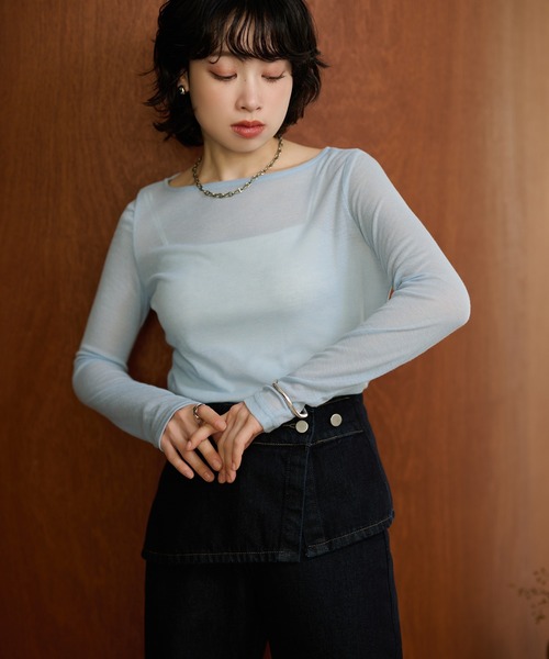 LAULEN(ローレン)の「sheer back out killing tops /シアーバックアウトキリング長袖トップス(Tシャツ/カットソー・レディース・ピンク/ブルー/グレー/ブラック・FREE)」の1枚目の写真