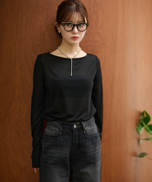 LAULEN(ローレン)の「sheer back out killing tops /シアーバックアウトキリング長袖トップス(Tシャツ/カットソー・レディース・ピンク/ブルー/グレー/ブラック・FREE)」の2枚目の写真