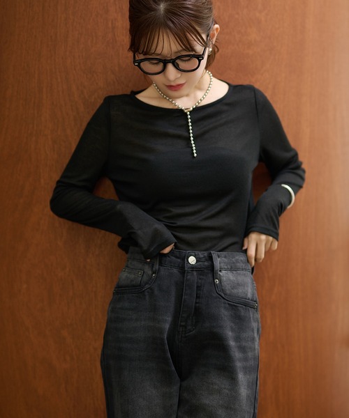 LAULEN(ローレン)の「sheer back out killing tops /シアーバックアウトキリング長袖トップス(Tシャツ/カットソー・レディース・ピンク/ブルー/グレー/ブラック・FREE)」の21枚目の写真