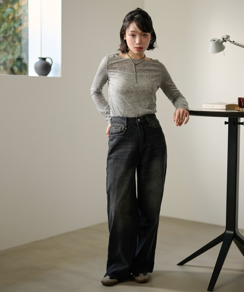 LAULEN(ローレン)の「sheer back out killing tops /シアーバックアウトキリング長袖トップス(Tシャツ/カットソー・レディース・ピンク/ブルー/グレー/ブラック・FREE)」の12枚目の写真