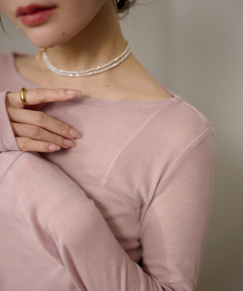 LAULEN(ローレン)の「sheer back out killing tops /シアーバックアウトキリング長袖トップス(Tシャツ/カットソー・レディース・ピンク/ブルー/グレー/ブラック・FREE)」の6枚目の写真