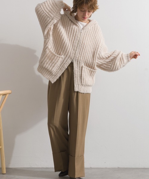 enhaut(アンオート)の「畔編みニット ざっくり編み フードジップ ニットパーカー(ニット/セーター・レディース・ブラウン/アイボリー/グレー・FREE)」の9枚目の写真