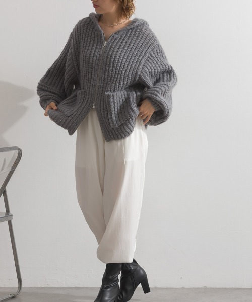 enhaut(アンオート)の「畔編みニット ざっくり編み フードジップ ニットパーカー(ニット/セーター・レディース・ブラウン/アイボリー/グレー・FREE)」の11枚目の写真