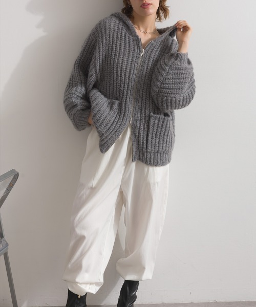 enhaut(アンオート)の「畔編みニット ざっくり編み フードジップ ニットパーカー(ニット/セーター・レディース・ブラウン/アイボリー/グレー・FREE)」の15枚目の写真