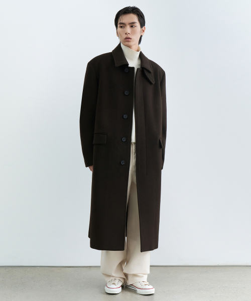 セール】カシミヤブレンドオーバーショルダーバルマカンコート[ダーク