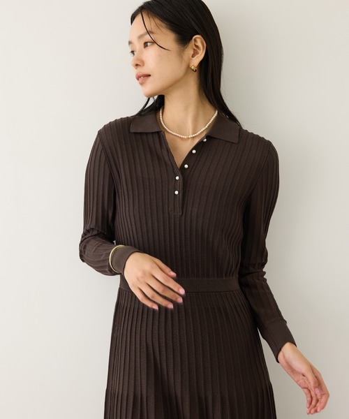 セール】パールボタンポロニットワンピース/イージーケア（ドレス