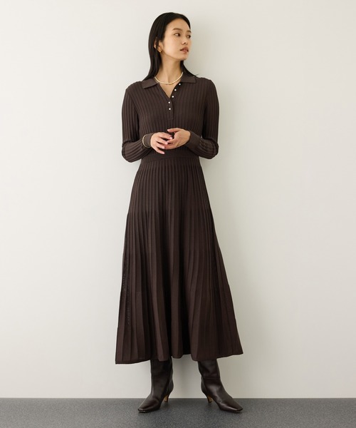 ROPE'（ロペ）の「パールボタンポロニットワンピース/イージーケア（ドレス・レディース・ブラウン系その他/ネイビー・FREE）」の9枚目の写真