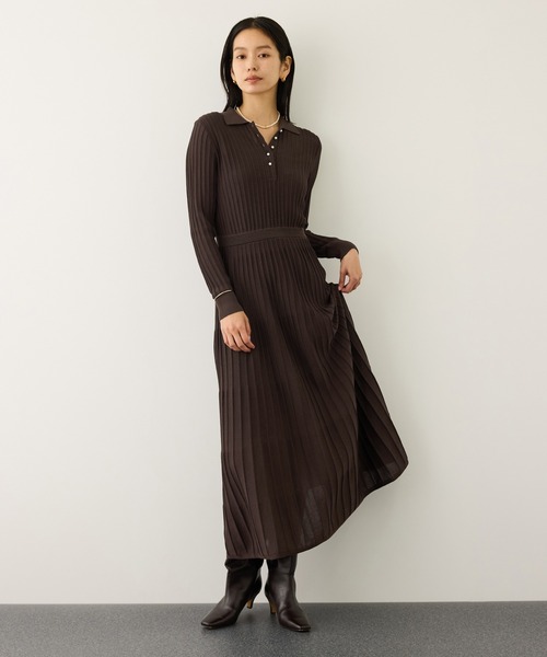 ROPE'（ロペ）の「パールボタンポロニットワンピース/イージーケア（ドレス・レディース・ブラウン系その他/ネイビー・FREE）」の12枚目の写真
