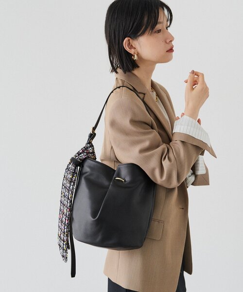 セール】ツイードスカーフ付きレザー2WAYショルダーバッグ（ショルダー