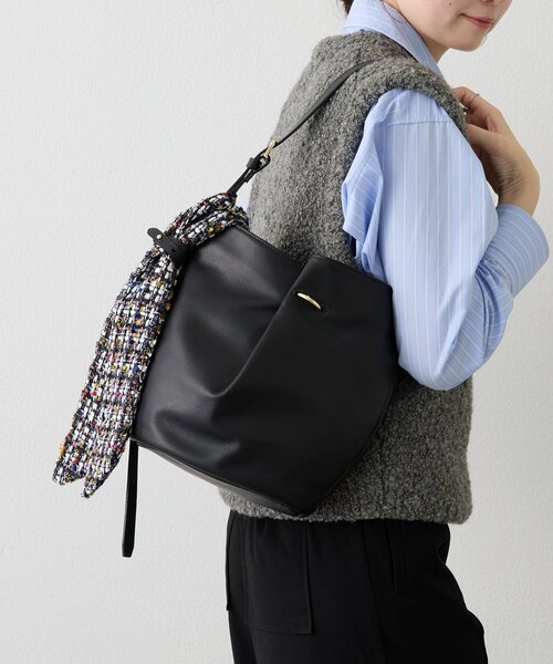 ラシット（russet）/ツイードスカーフ付きレザー2WAYショルダーバッグ(CE−1632) セール】ツイードスカーフ付きレザー2WAYショルダーバッグ（ショルダー
