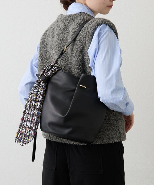 セール】ツイードスカーフ付きレザー2WAYショルダーバッグ（ショルダー