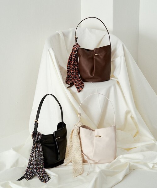 セール】ツイードスカーフ付きレザー2WAYショルダーバッグ（ショルダー