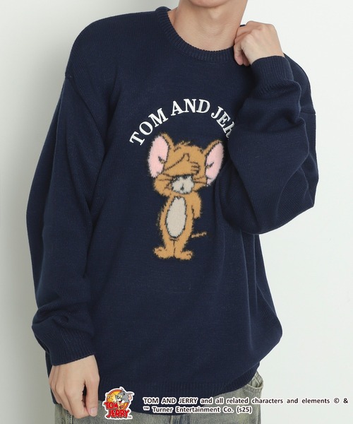 Tom＆Jerry（トムアンドジェリー）の「WEGO/JERRY シャギージャガードニット（ニット/セーター・メンズ・オフホワイト/ネイビー・LARGE/MEDIUM）」の5枚目の写真