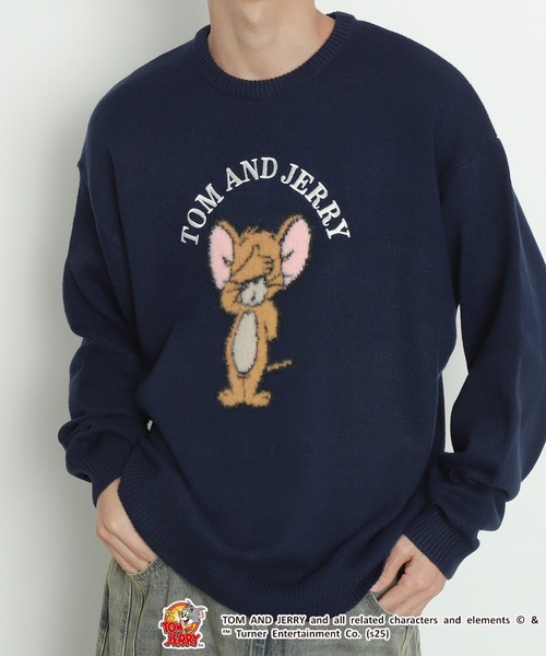 Tom＆Jerry（トムアンドジェリー）の「WEGO/JERRY シャギージャガードニット（ニット/セーター・メンズ・オフホワイト/ネイビー・LARGE/MEDIUM）」の6枚目の写真