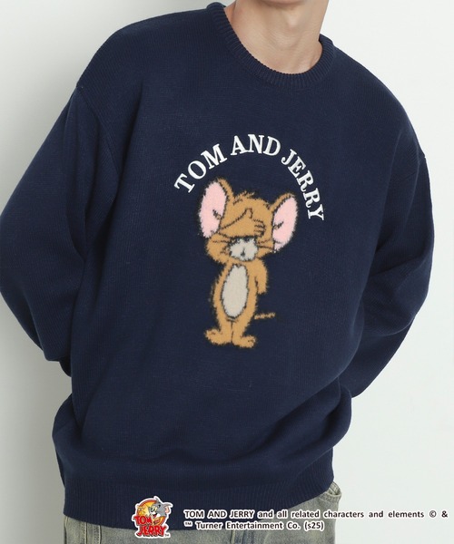Tom＆Jerry（トムアンドジェリー）の「WEGO/JERRY シャギージャガードニット（ニット/セーター・メンズ・オフホワイト/ネイビー・LARGE/MEDIUM）」の7枚目の写真