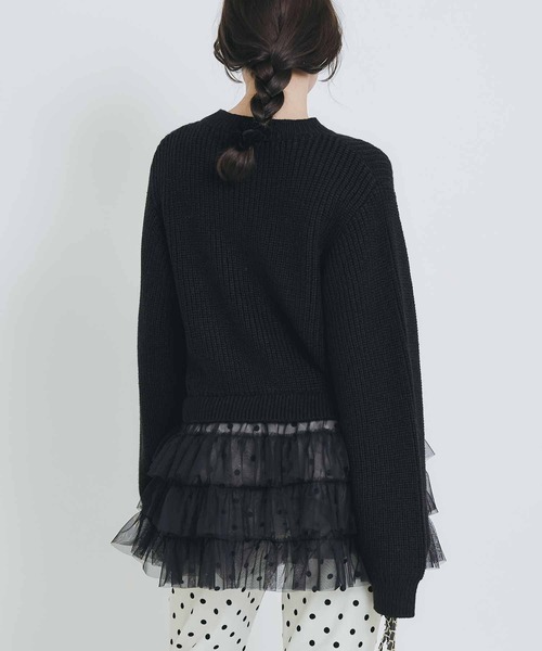 PICCIN PERLA（ピッチンペルラ）の「裾チュール畦編みプルオーバー（ニット/セーター・レディース・オフホワイト/ブラック/グレイッシュベージュ・M）」の6枚目の写真