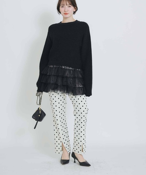 PICCIN PERLA（ピッチンペルラ）の「裾チュール畦編みプルオーバー（ニット/セーター・レディース・オフホワイト/ブラック/グレイッシュベージュ・M）」の7枚目の写真