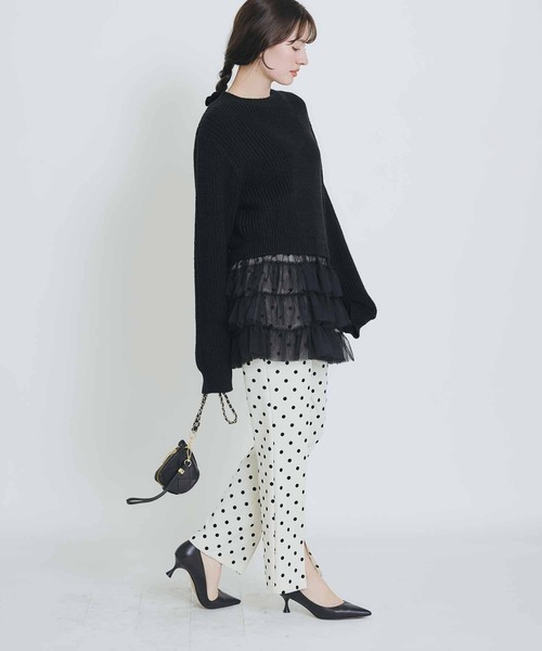 PICCIN PERLA（ピッチンペルラ）の「裾チュール畦編みプルオーバー（ニット/セーター・レディース・オフホワイト/ブラック/グレイッシュベージュ・M）」の8枚目の写真