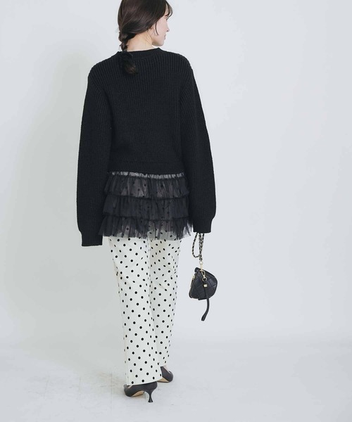 PICCIN PERLA（ピッチンペルラ）の「裾チュール畦編みプルオーバー（ニット/セーター・レディース・オフホワイト/ブラック/グレイッシュベージュ・M）」の9枚目の写真