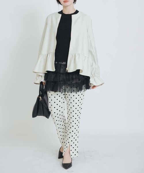 PICCIN PERLA（ピッチンペルラ）の「裾チュール畦編みプルオーバー（ニット/セーター・レディース・オフホワイト/ブラック/グレイッシュベージュ・M）」の10枚目の写真