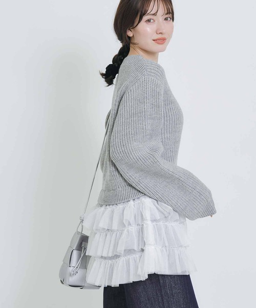 PICCIN PERLA（ピッチンペルラ）の「裾チュール畦編みプルオーバー（ニット/セーター・レディース・オフホワイト/ブラック/グレイッシュベージュ・M）」の13枚目の写真