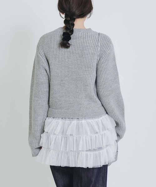 PICCIN PERLA（ピッチンペルラ）の「裾チュール畦編みプルオーバー（ニット/セーター・レディース・オフホワイト/ブラック/グレイッシュベージュ・M）」の14枚目の写真