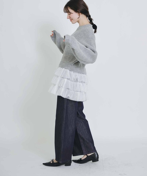 PICCIN PERLA（ピッチンペルラ）の「裾チュール畦編みプルオーバー（ニット/セーター・レディース・オフホワイト/ブラック/グレイッシュベージュ・M）」の16枚目の写真