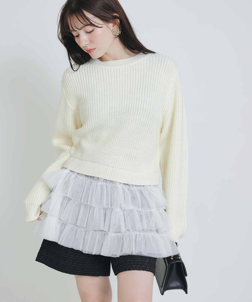 PICCIN PERLA（ピッチンペルラ）の「裾チュール畦編みプルオーバー（ニット/セーター・レディース・オフホワイト/ブラック/グレイッシュベージュ・M）」の18枚目の写真