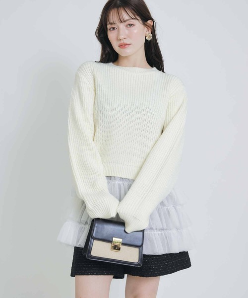 PICCIN PERLA（ピッチンペルラ）の「裾チュール畦編みプルオーバー（ニット/セーター・レディース・オフホワイト/ブラック/グレイッシュベージュ・M）」の19枚目の写真