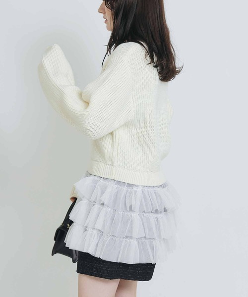 PICCIN PERLA（ピッチンペルラ）の「裾チュール畦編みプルオーバー（ニット/セーター・レディース・オフホワイト/ブラック/グレイッシュベージュ・M）」の20枚目の写真