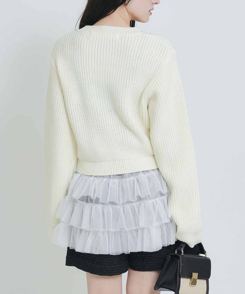 PICCIN PERLA（ピッチンペルラ）の「裾チュール畦編みプルオーバー（ニット/セーター・レディース・オフホワイト/ブラック/グレイッシュベージュ・M）」の22枚目の写真