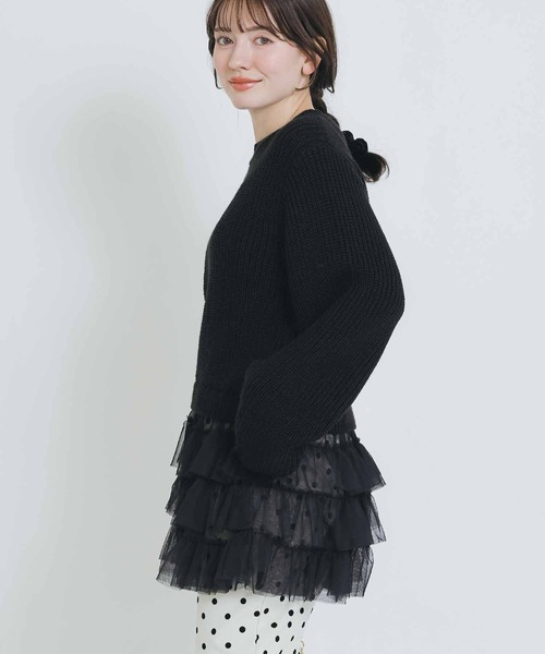 PICCIN PERLA（ピッチンペルラ）の「裾チュール畦編みプルオーバー（ニット/セーター・レディース・オフホワイト/ブラック/グレイッシュベージュ・M）」の5枚目の写真