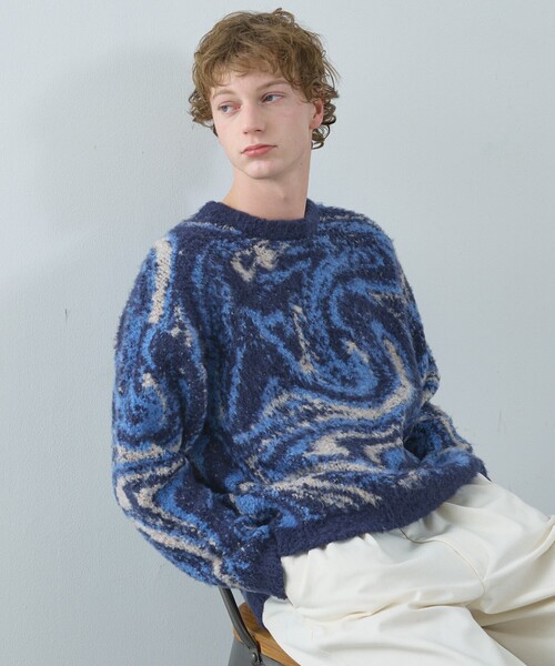 ABAHOUSE（アバハウス）の「ループシャギー マーブル グラデーションニット（ニット/セーター・メンズ・グレー/ブラック/ネイビー・46/48）」の3枚目の写真