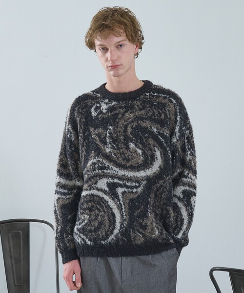 ABAHOUSE（アバハウス）の「ループシャギー マーブル グラデーションニット（ニット/セーター・メンズ・グレー/ブラック/ネイビー・46/48）」の8枚目の写真