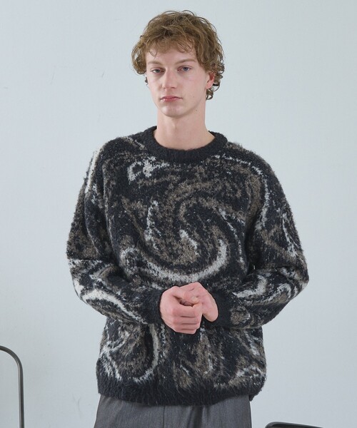 ABAHOUSE（アバハウス）の「ループシャギー マーブル グラデーションニット（ニット/セーター・メンズ・グレー/ブラック/ネイビー・46/48）」の9枚目の写真