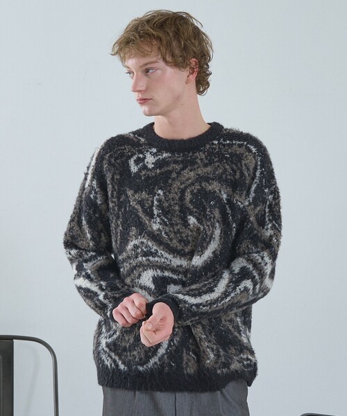 ABAHOUSE（アバハウス）の「ループシャギー マーブル グラデーションニット（ニット/セーター・メンズ・グレー/ブラック/ネイビー・46/48）」の10枚目の写真
